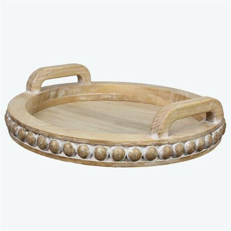 YOUNGS Wood Tray with Blessing Bead Trim 11588